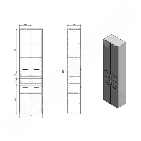Aqualine Zoja - Armoire haute Keramia Fresh avec tiroirs, 500x1840x290 mm, blanc 51291