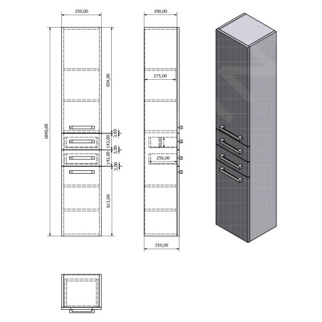 Aqualine Vega - Armoire 350x1840x310 mm, blanc VG185