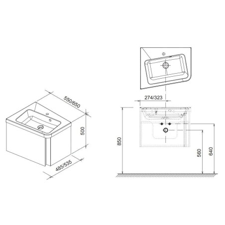 Ravak 10° - Meuble sous vasque d'angle SD 550 L, 550x485x450 mm, gauche, noyer foncé X000000741