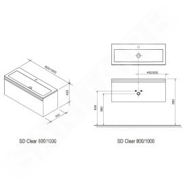 Ravak Clear - Meuble double évier SD, 1000x380x400 mm, blanc X000000759