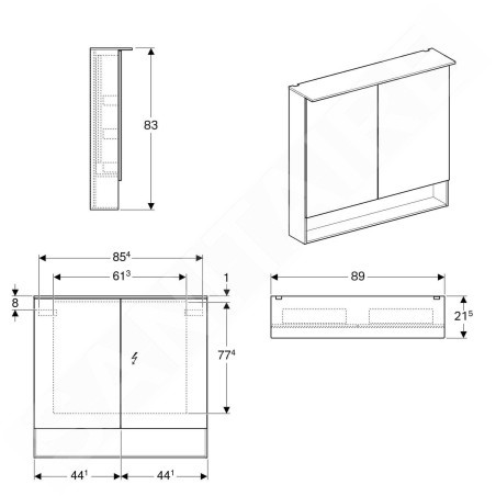 Geberit Acanto - Armoire de toilette avec miroir 890x830 mm avec éclairage LED, chêne mystique 500.646.00.2