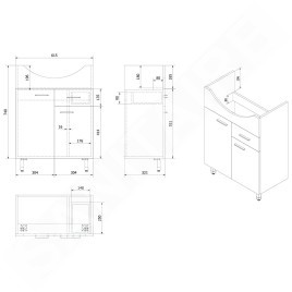 Aqualine Zoja - Meuble lavabo 615x740x321 mm, blanc 51065A