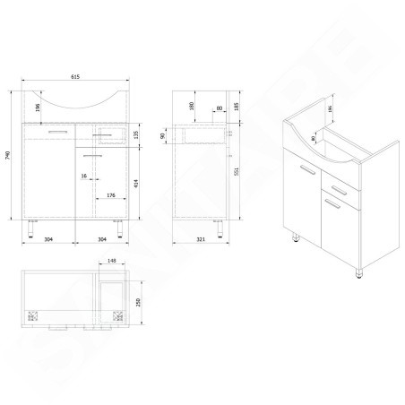 Aqualine Zoja - Meuble lavabo 615x740x321 mm, blanc 51065A