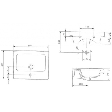 Cersanit Crea - Lavabo 51x40 cm, avec trop-plein, trou pour robinetterie, blanc K114-005