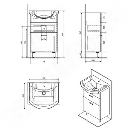 Aqualine Zoja - Meuble lavabo 508x740x299 mm, 2x tiroir, blanc 51051A