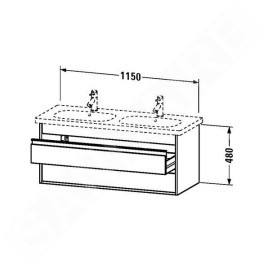 Duravit Ketho - Meuble sous lavabo 480x1150x455 mm, 2 tiroirs, blanc brillant KT664902222