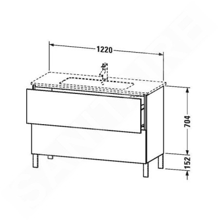 Duravit L-Cube - Meuble sous lavabo 856x1220x481 mm, 2 tiroirs, blanc brillant LC662802222