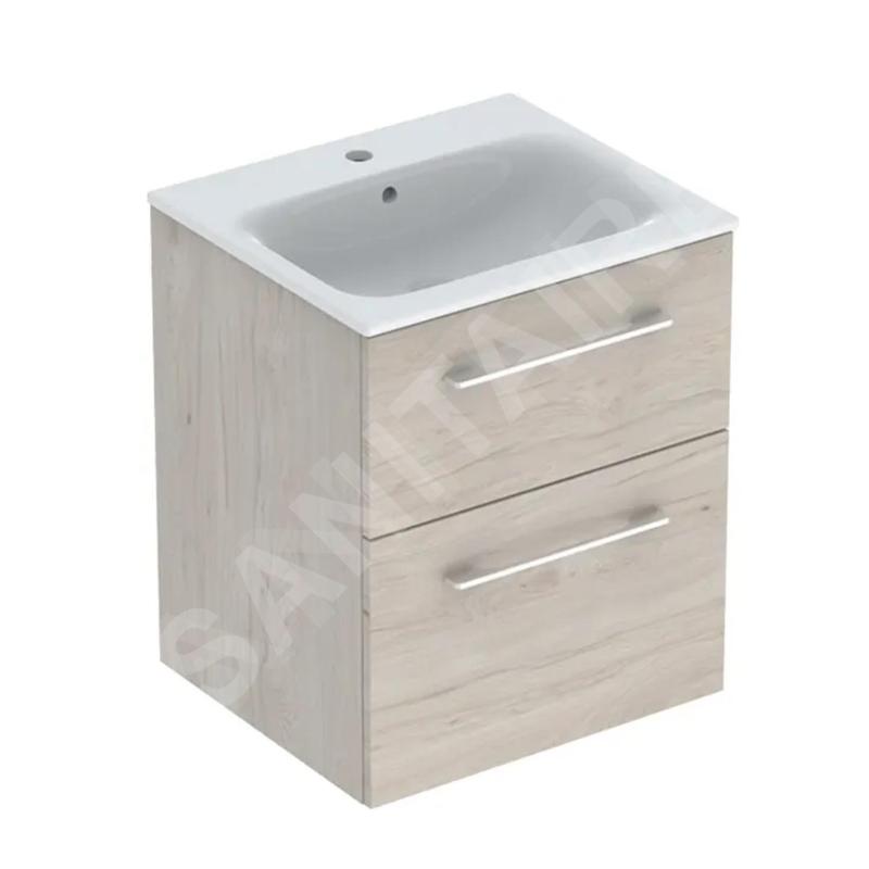 Geberit Selnova Square - Meuble-vasque 635x538x480 mm, avec vasque, 2 tiroirs, noyer clair hickory 501.235.00.1