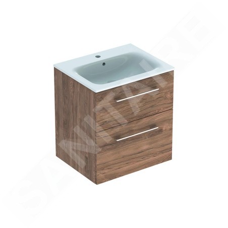 Geberit Selnova Square - Meuble-vasque 635x588x480 mm, avec vasque, 2 tiroirs, noyer hickory 501.238.00.1