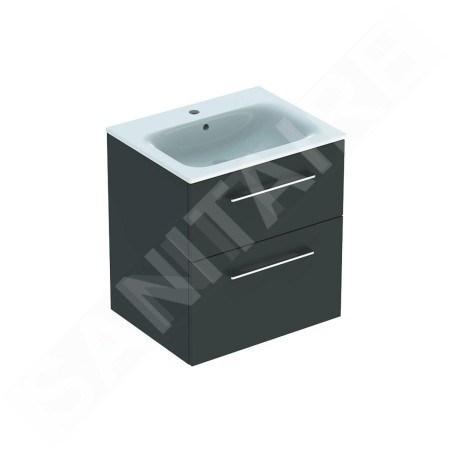Geberit Selnova Square - Meuble-vasque 635x588x480 mm, avec vasque, 2 tiroirs, gris velouté mat 501.237.00.1