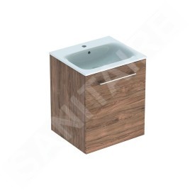Geberit Selnova Square - Meuble-vasque 635x538x480 mm, avec vasque, 1 porte, noyer hickory 501.250.00.1
