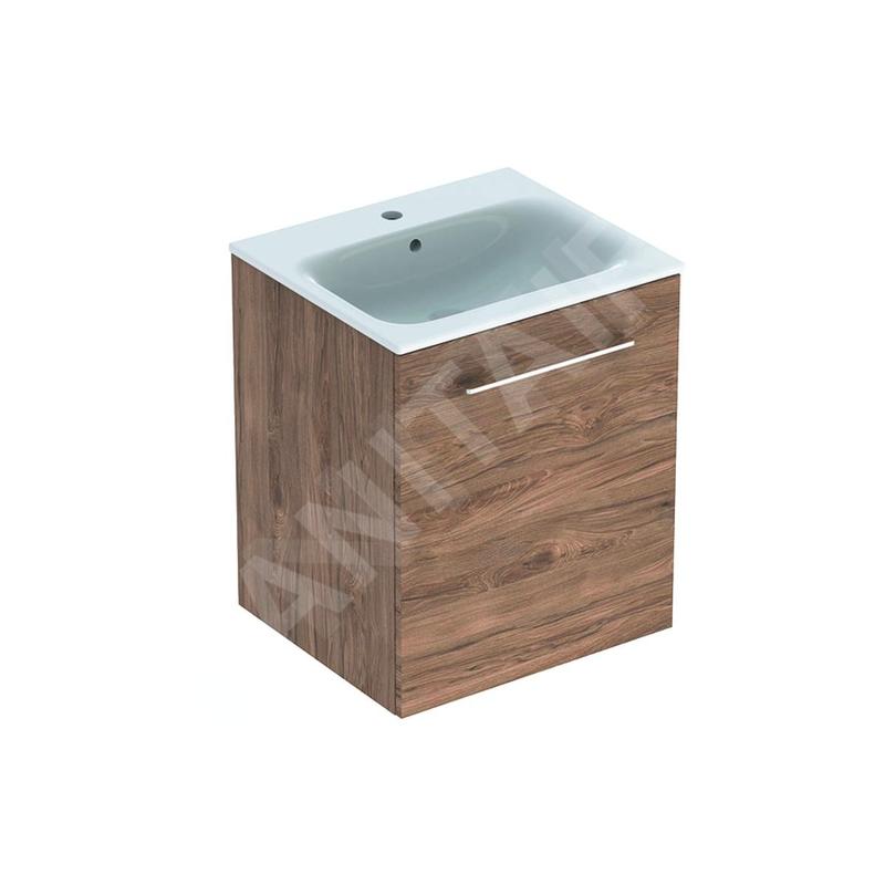 Geberit Selnova Square - Meuble-vasque 635x538x480 mm, avec vasque, 1 porte, noyer hickory 501.250.00.1