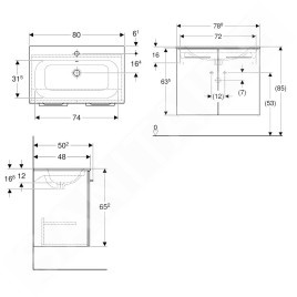 Geberit Selnova Square - Meuble-vasque 635x788x480 mm, avec vasque, 2 portes, gris velouté mat 501.257.00.1