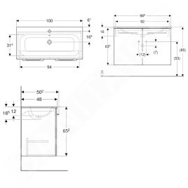 Geberit Selnova Square - Meuble-vasque 635x988x480 mm, avec vasque, 2 tiroirs, blanc brillant 501.260.00.1