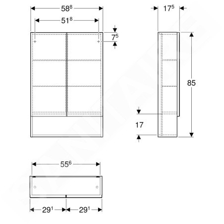 Geberit Selnova Square - Armoire de toilette 850x588x175 mm, 2 portes, noyer hickory 501.266.00.1