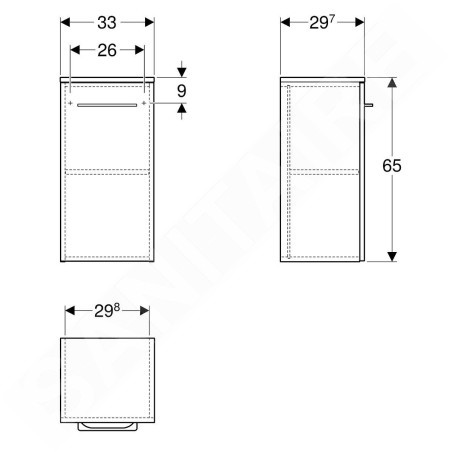 Geberit Selnova Square - Meuble latéral haut 650x330x297 mm, 1 porte, gris velouté mat 501.273.00.1