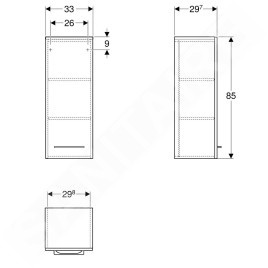 Geberit Selnova Square - Meuble latéral bas 850x330x297 mm, 1 porte, blanc brillant 501.276.00.1
