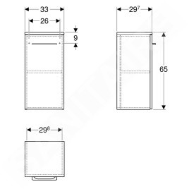 Geberit Selnova Square - Meuble latéral haut 650x330x297 mm, 1 porte, noyer clair hickory 501.275.00.1
