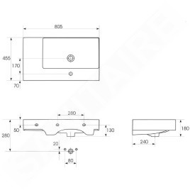 Cersanit Inverto - Lavabo 81x46 cm, avec trop-plein, trou pour robinetterie, blanc K671-006