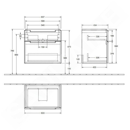 Villeroy & Boch Subway 2.0 - Meuble-vasque, 637x590x454 mm, 2 tiroirs, Glossy White A91010DH