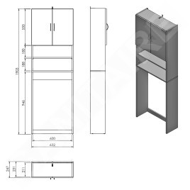 Aqualine Simplex Eco - Armoire pour lave-linge Simplex Eco 632x247x1903 mm, blanc SIME715