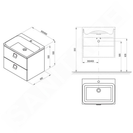 Ravak Comfort - Armoire sous le lavabo, 600x500x460 mm, blanc/blanc X000001377