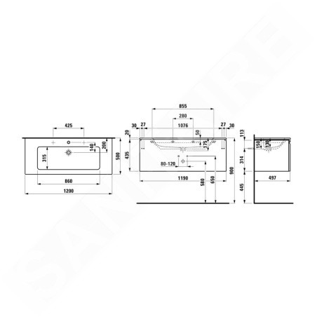 Laufen Pro S - Meuble avec lavabo, 1200x530x500 mm, 1 tiroirs, wengé H8609674231041