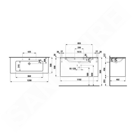 Laufen Pro S - Meuble avec lavabo, 1200x610x500 mm, 2 tiroirs, blanc brillant H8649632611041