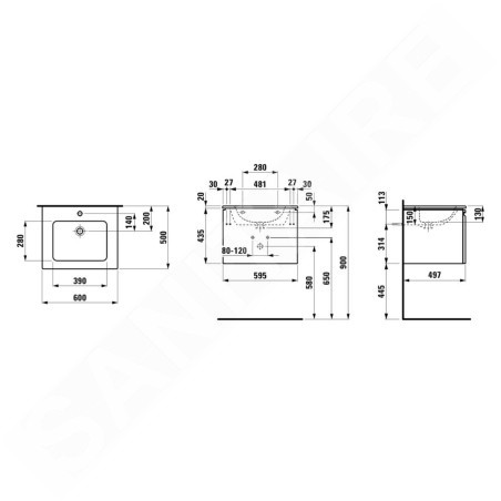 Laufen Pro S - Meuble avec lavabo, 600x500x460 mm, 1 tiroirs, blanc brillant H8609624751041