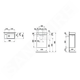 Laufen Pro S - Meuble avec lavabo, siphon et étagère latérale à gauche, 480x280x690 mm, blanc brillant H8629644751041