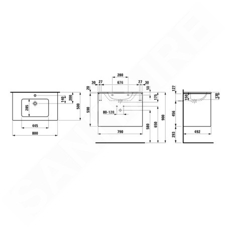 Laufen Pro S - Meuble avec lavabo, 800x610x500 mm, 2 tiroirs, blanc mat H8649612601041