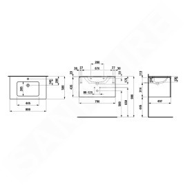 Laufen Pro S - Meuble avec lavabo, 800x500x460 mm, 1 tiroirs, blanc brillant H8609644751041
