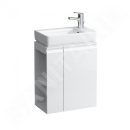 Laufen Pro S - Meuble pour lave-mains avec porte et étagère latérale à gauche, 470x275x605 mm, blanc brillant H4830020954751