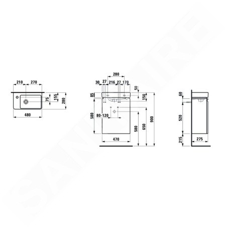 Laufen Pro S - Meuble avec lavabo, siphon et étagère latérale à droite, 480x280x690 mm, blanc mat H8629654631041