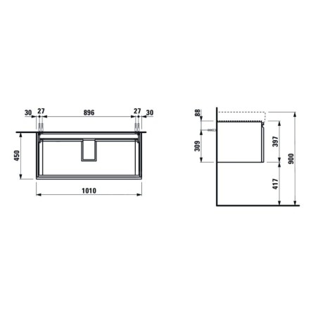 Laufen Pro S - Meuble pour lavabo, 1010x450x390 mm, 1 tiroir, blanc brillant H4835510964751