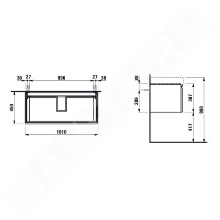 Laufen Pro S - Meuble pour lavabo, 1010x450x390 mm, 1 tiroir, wengé H4835520964231