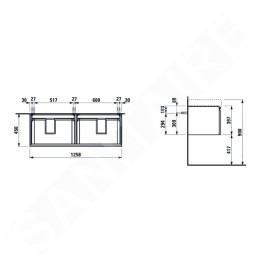 Laufen Pro S - Meuble pour lavabo, 1260x450x390 mm, 2 tiroirs, chêne brillant H4835720964791
