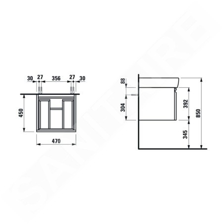 Laufen Pro - Meuble pour lavabo, 470x450x390 mm, 1 tiroir, wengé H4830230954231