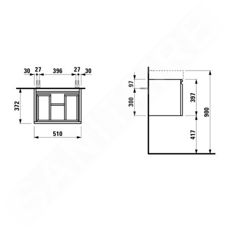 Laufen Pro S - Meuble pour lavabo, 510x370x390 mm, 1 tiroir, wengé H4830220954231