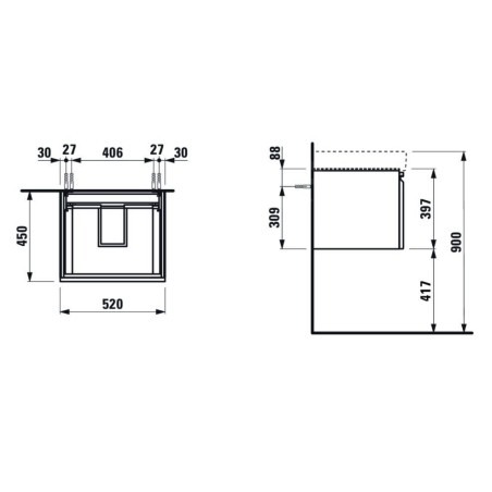 Laufen Pro S - Meuble pour lavabo, 520x450x390 mm, 1 tiroir, blanc mat H4833520964631