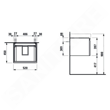 Laufen Pro S - Meuble pour lavabo, 520x450x390 mm, 1 tiroir, wengé H4833520964231