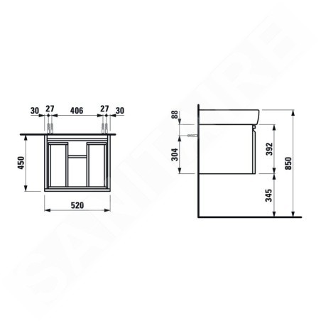 Laufen Pro - Meuble pour lavabo, 520x450x390 mm, 1 tiroir, wengé H4830340954231
