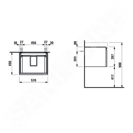 Laufen Pro S - Meuble vasque, 570x450x390 mm, 1 tiroir, blanc mat H4833720964631