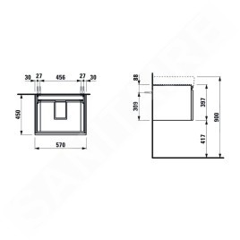 Laufen Pro S - Meuble pour lavabo, 570x450x390 mm, 1 tiroir, wengé H4833710964231
