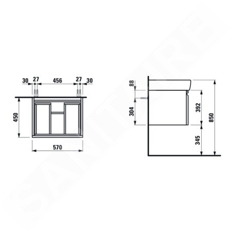 Laufen Pro - Meuble pour lavabo, 570x450x390 mm, 1 tiroir, wengé H4830420954231