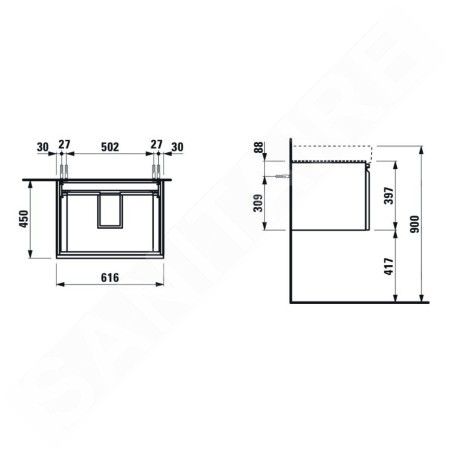 Laufen Pro S - Meuble pour lavabo, 615x450x390 mm, 1 tiroir, wengé H4834220964231