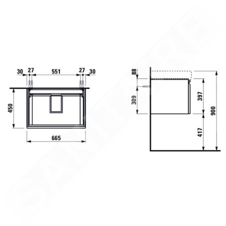 Laufen Pro S - Meuble pour lavabo, 665x450x390 mm, 1 tiroir, blanc brillant H4834520964751