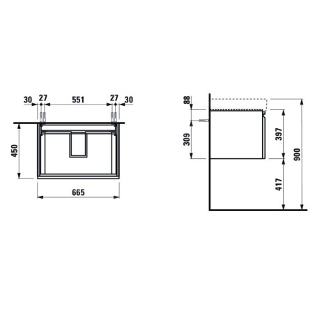 Laufen Pro S - Meuble pour lavabo, 665x450x390 mm, 1 tiroir, wengé H4834520964231