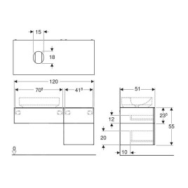 Geberit VariForm - Meuble pour lavabo, 1200x510x550 mm, 3 tiroirs, plage de dépose et siphon, blanc brillant / blanc mat