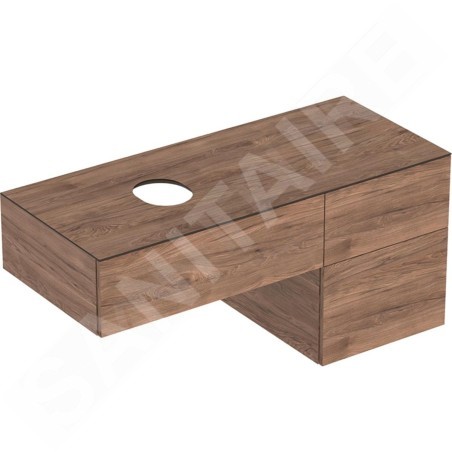 Geberit VariForm - Meuble pour lavabo, 1200x510x550 mm, 3 tiroirs, plage de dépose et siphon, noyer 501.186.00.1